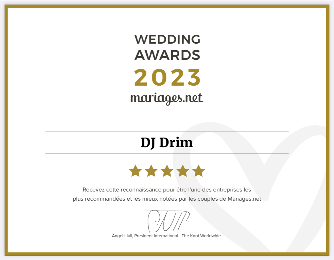 Wedding Awards Mariages.net 2023 — DJ Drim 5 étoiles